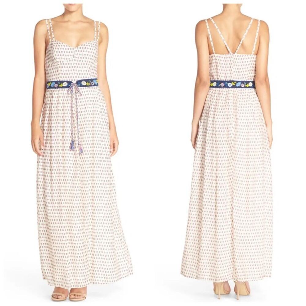 French Connection NWT Maxi Dress White Pink Blue Daisy White Cottagecore 4